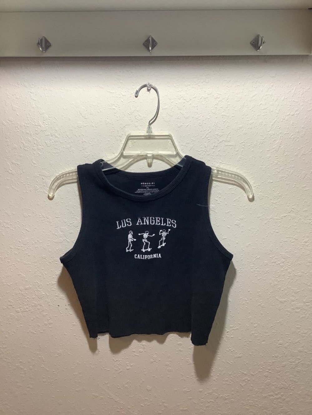 Homegirl Society Crop Top Skeleton Skater Cotton A Shirt Cut Off - XLarge